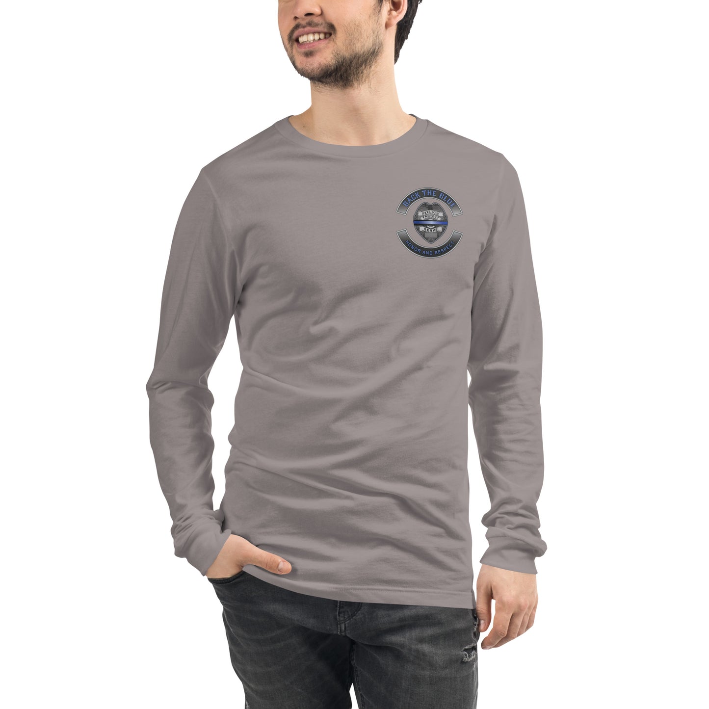 Back The Blue Honor and Respect Thin Blue Line Bella Canvas  Long Sleeve Tee