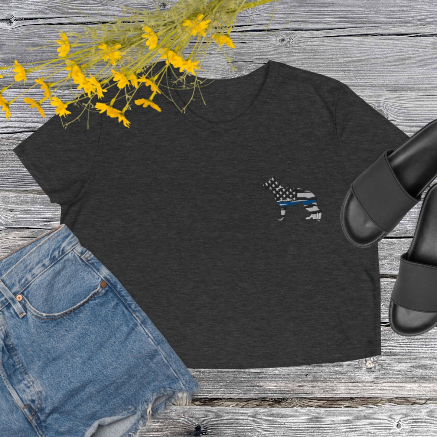 K9 Thin Blue Line Embroidery Summer Crop Tee