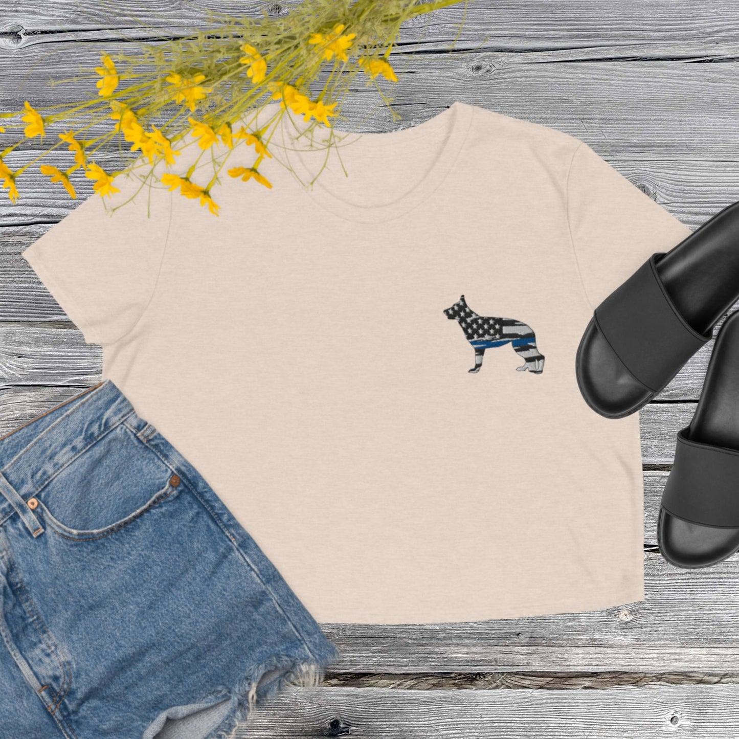 K9 Thin Blue Line Embroidery Summer Crop Tee