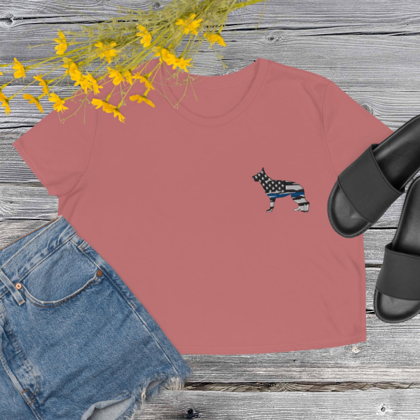 K9 Thin Blue Line Embroidery Summer Crop Tee