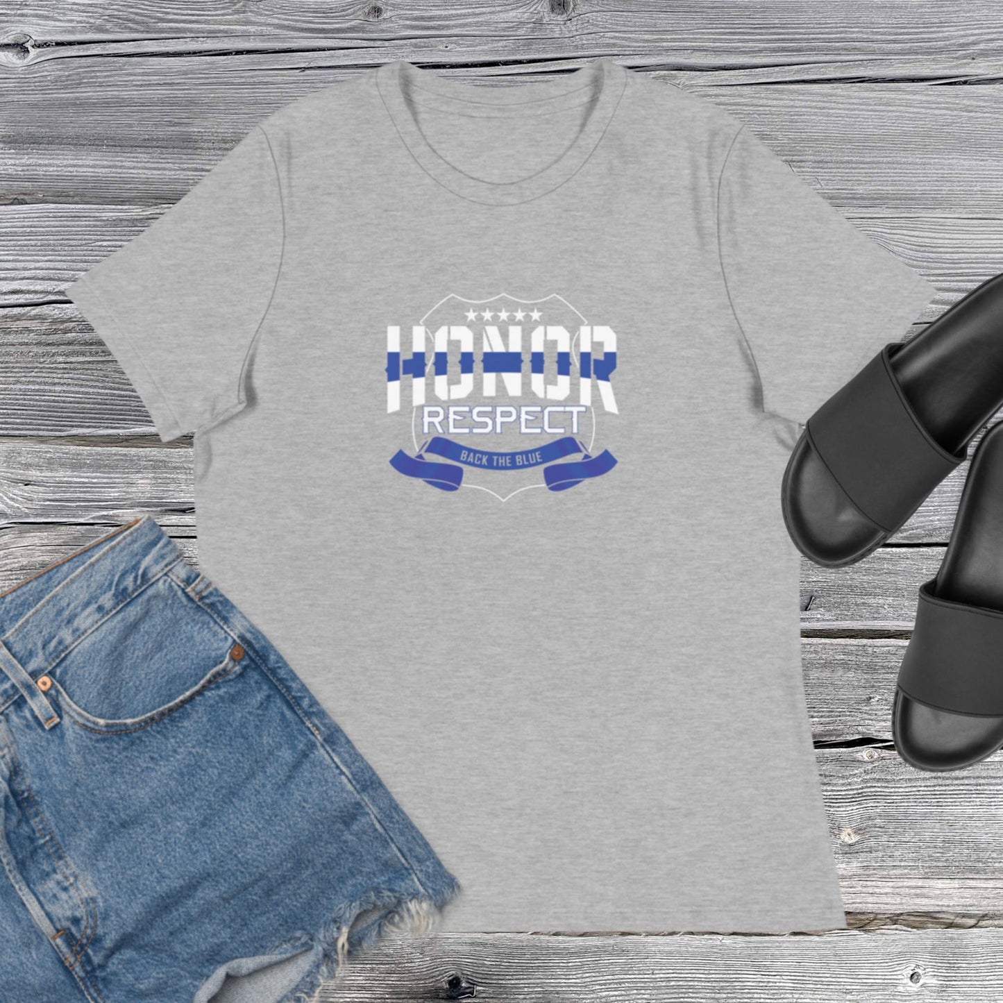 Honor And Respect Back The Blue Women's Relaxed Bella CanvasT-Shirt