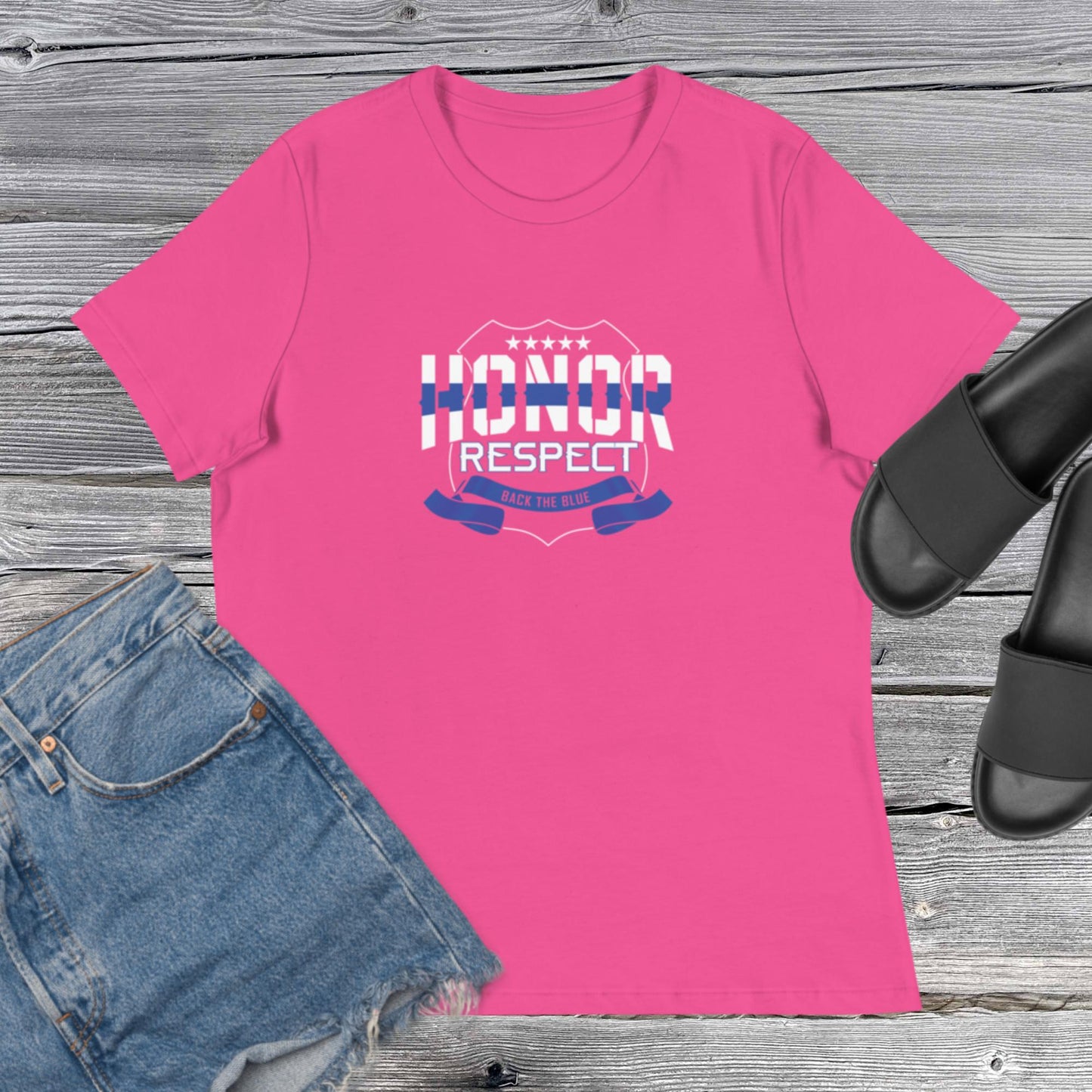 Honor And Respect Back The Blue Women's Relaxed Bella CanvasT-Shirt