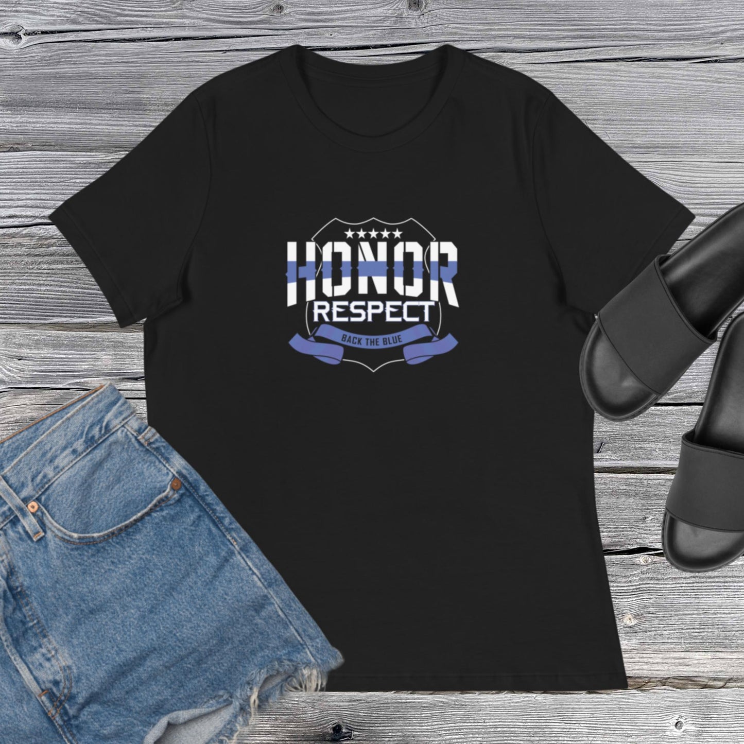 Honor And Respect Back The Blue Women's Relaxed Bella CanvasT-Shirt