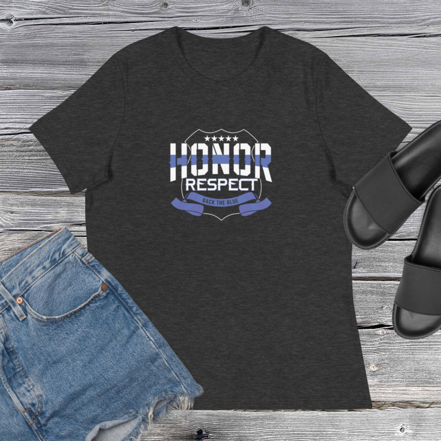 Honor And Respect Back The Blue Women's Relaxed Bella CanvasT-Shirt