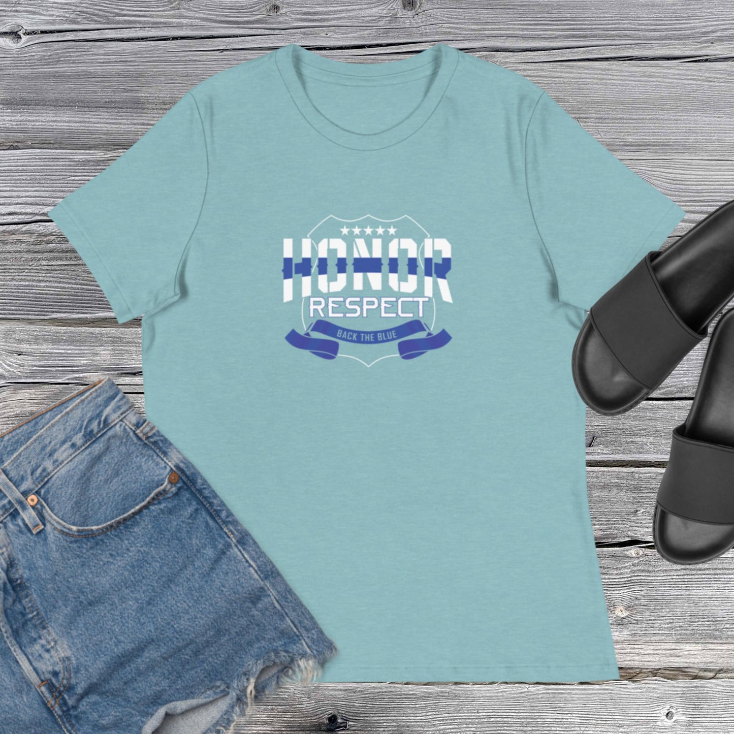 Honor And Respect Back The Blue Women's Relaxed Bella CanvasT-Shirt