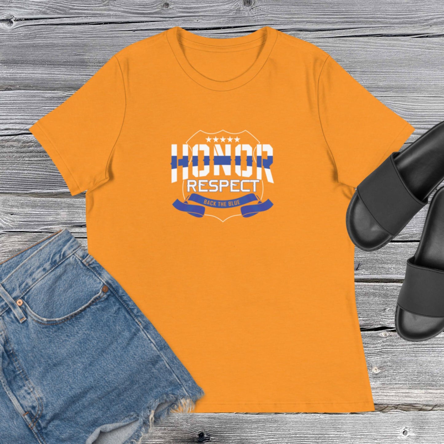 Honor And Respect Back The Blue Women's Relaxed Bella CanvasT-Shirt