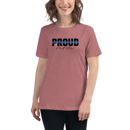 Proud MOM Thin Blue Line Premium Bella Canvas Women's Relaxed T-Shirt