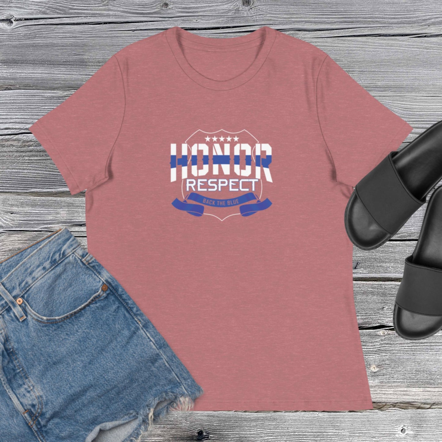 Honor And Respect Back The Blue Women's Relaxed Bella CanvasT-Shirt