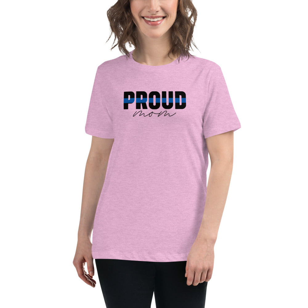 Proud MOM Thin Blue Line Premium Bella Canvas Women's Relaxed T-Shirt