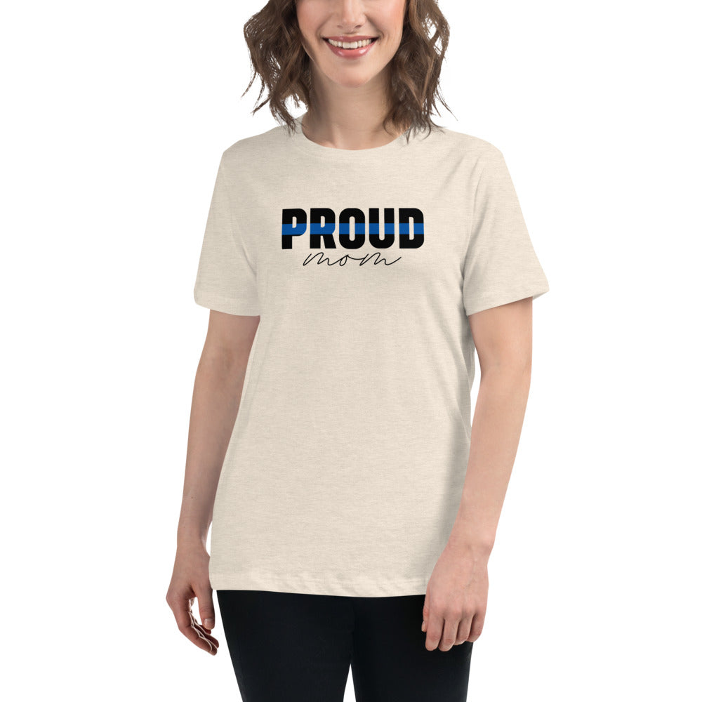 Proud MOM Thin Blue Line Premium Bella Canvas Women's Relaxed T-Shirt