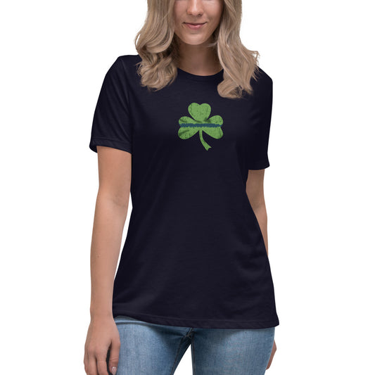 Thin Blue Line Shamrock Women's Relaxed Fit Bella Canvas Premium T-Shirt
