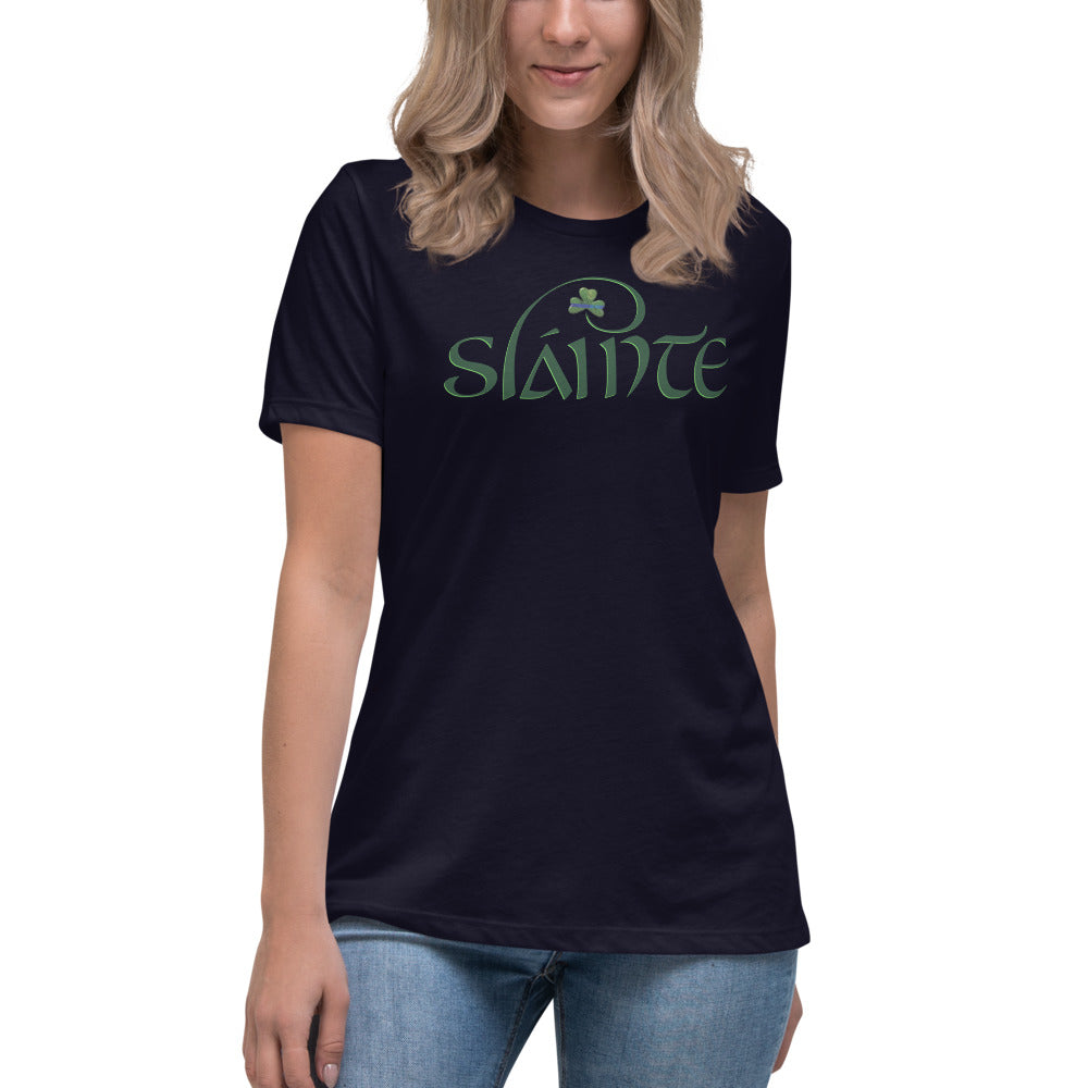 Slainte Thin Blue Line Irish Shamrock Premium Bella Canvas Women's Relaxed T-Shirt