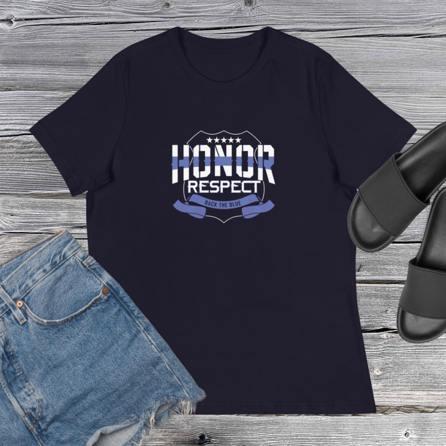 Honor And Respect Back The Blue Women's Relaxed Bella CanvasT-Shirt