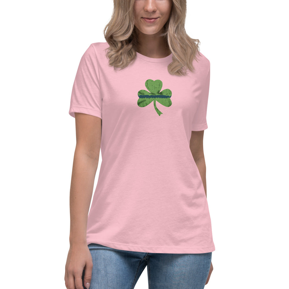 Thin Blue Line Shamrock Women's Relaxed Fit Bella Canvas Premium T-Shirt