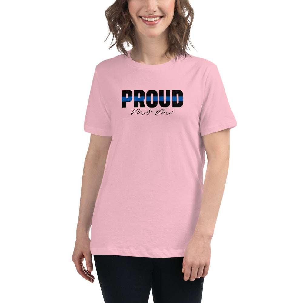 Proud MOM Thin Blue Line Premium Bella Canvas Women's Relaxed T-Shirt