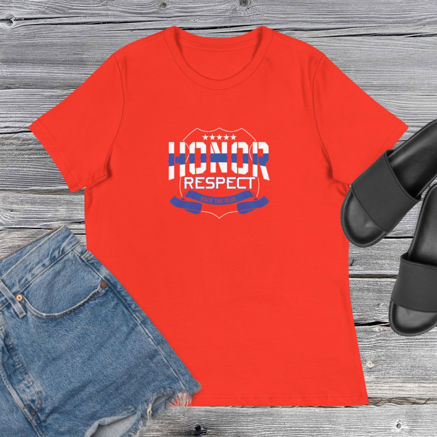 Honor And Respect Back The Blue Women's Relaxed Bella CanvasT-Shirt