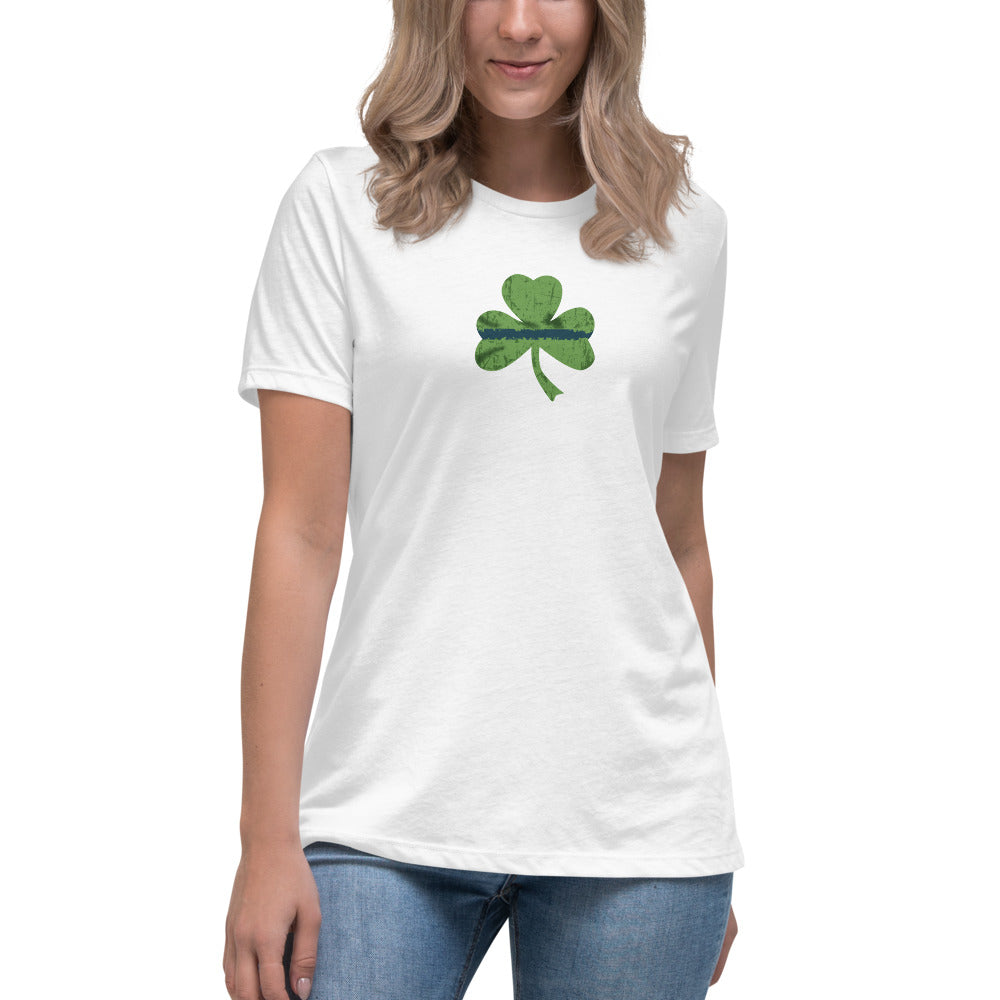 Thin Blue Line Shamrock Women's Relaxed Fit Bella Canvas Premium T-Shirt