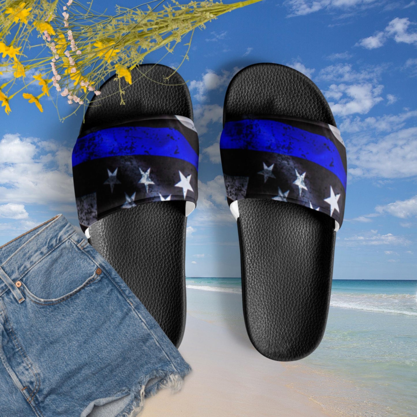 Thin Blue Line USA Flag Women's Slides