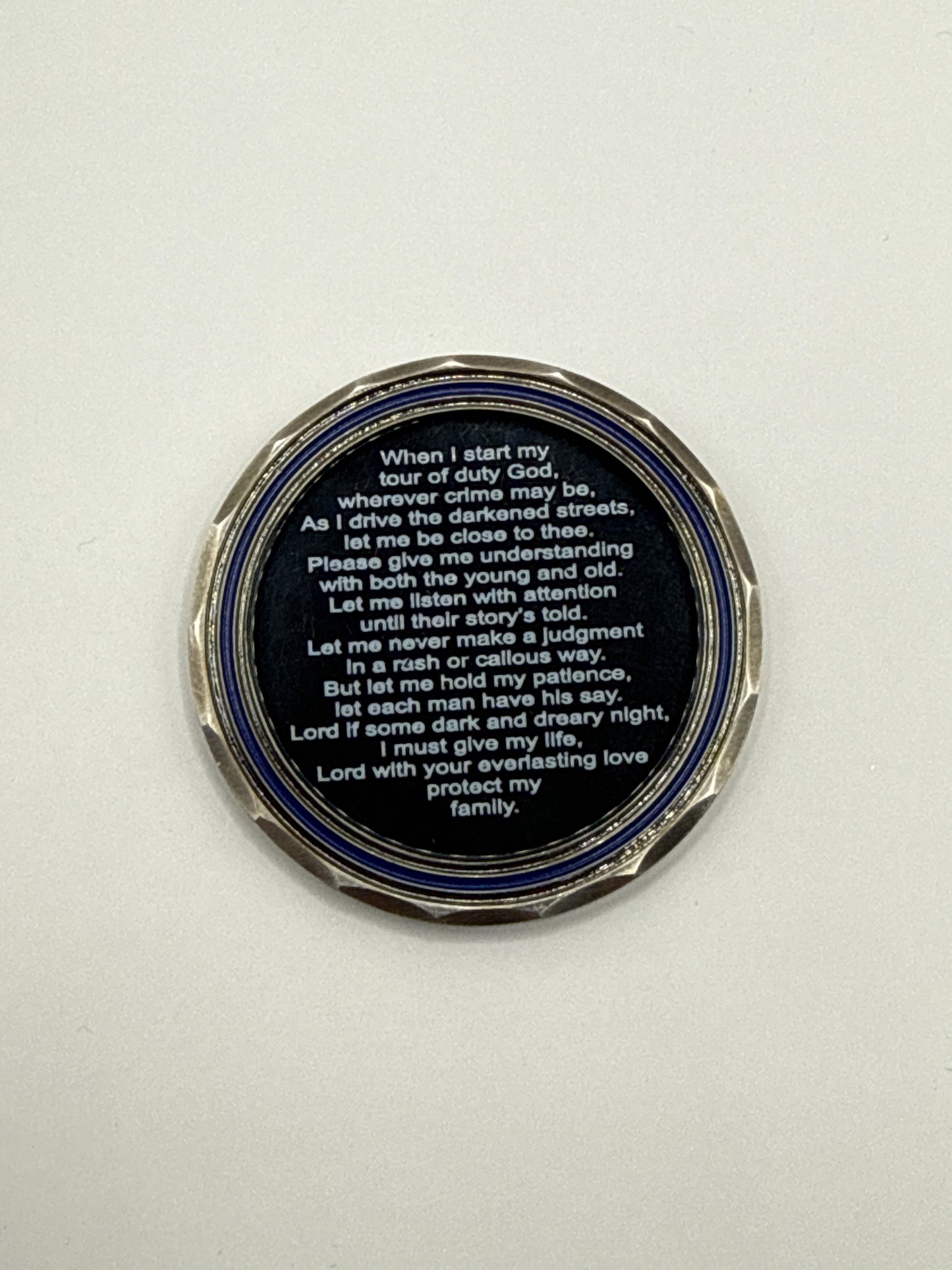Thin Blue Line Police Family Support- Police Officer’s Prayer 5 Pointed Star Challenge Coin