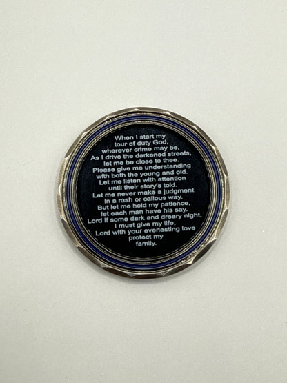 Thin Blue Line Police Family Support- Police Officer’s Prayer 5 Pointed Star Challenge Coin