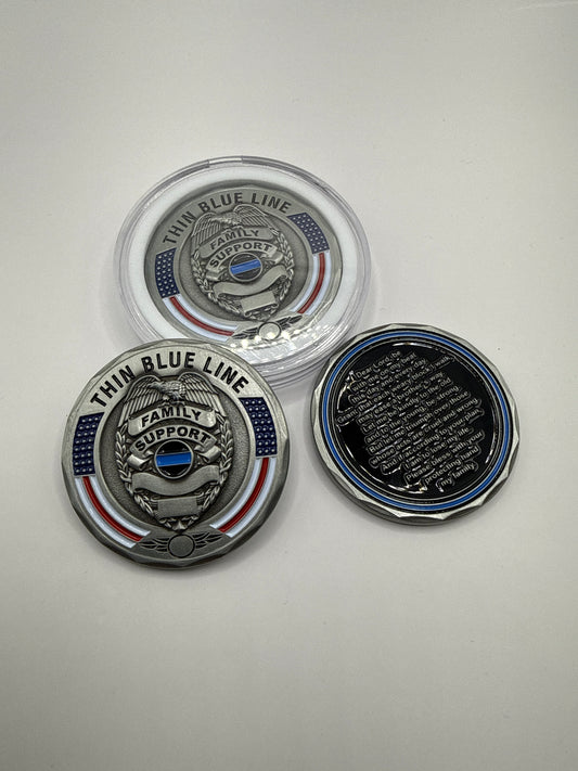 Thin Blue Line Police Family Support- Policeman's Prayer Challenge Coin