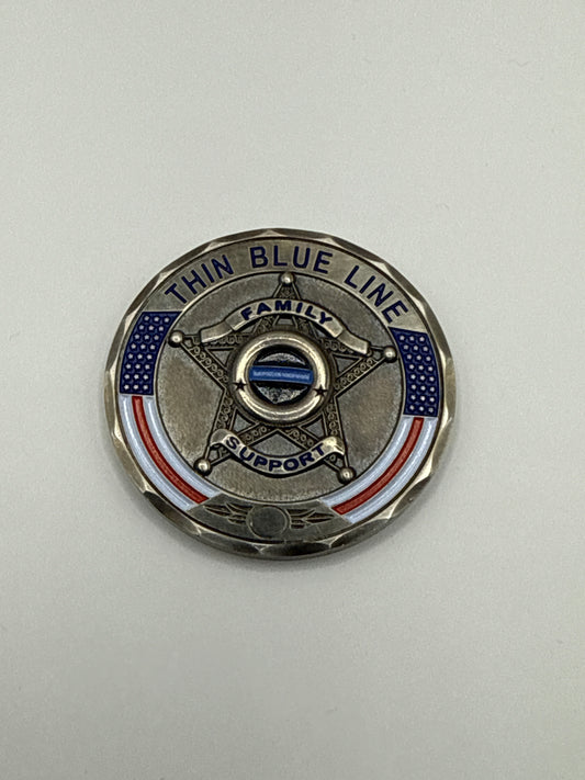 Thin Blue Line Police Family Support- Police Officer’s Prayer 5 Pointed Star Challenge Coin