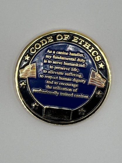 K9 Handler Search and Rescue Code of Ethics Police Challenge Coin