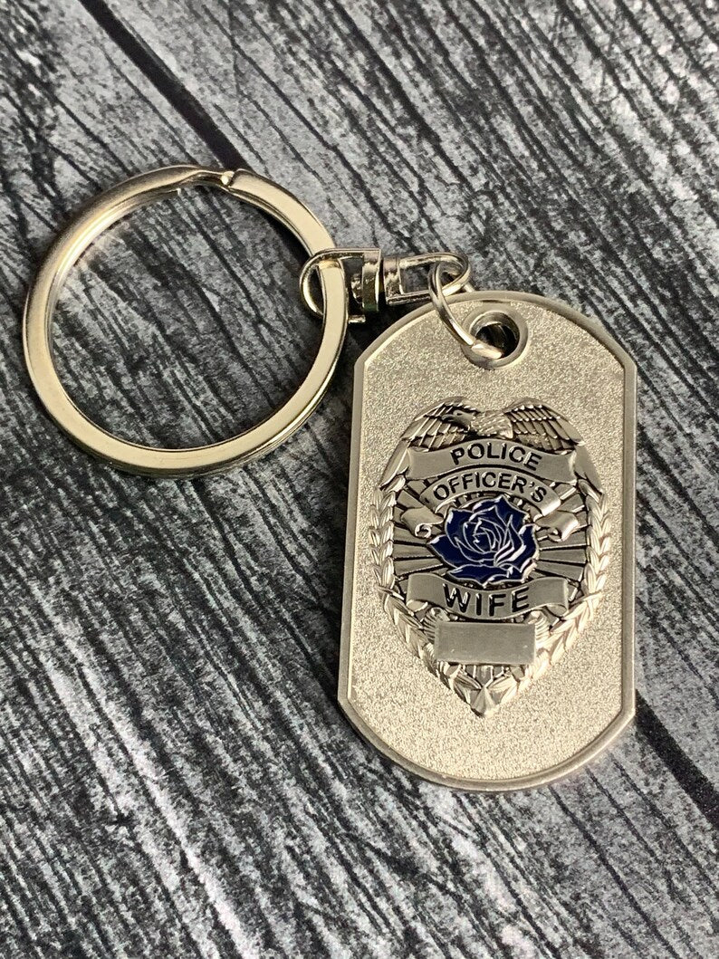 Police Wife Thin Blue Line Rose Prayer Dog Tag Key Chain – Police Tees