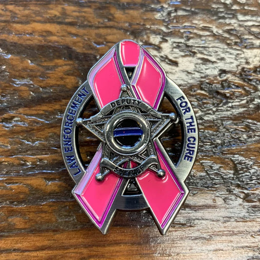 Thin Blue Line Law Enforcement for the Cure Pink Ribbon 5 Point Star Lapel Pin