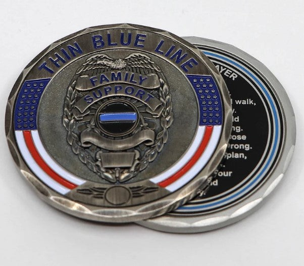 Thin Blue Line Police Family Support- Policeman's Prayer Challenge Coin