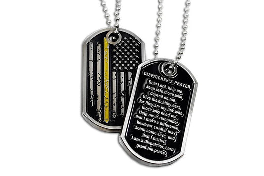 Thin Gold Line Distress Flag Dispatcher Prayer Dog Tag and Dispatcher Thin Gold Line Gift