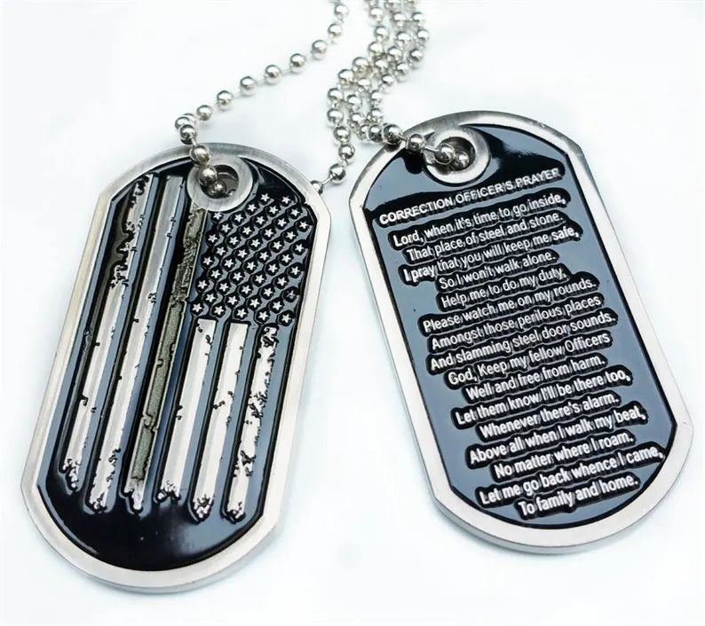 Thin Grey Line Distress American Flag Correction Officer Prayer Dog Tag