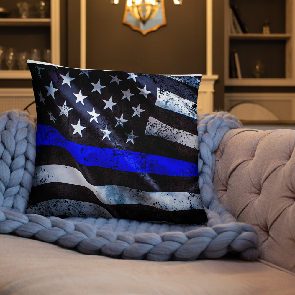 Thin Blue Line USA Wavy Flag Premium Pillow