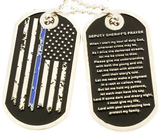 Deputy Sheriff Gift Thin Blue Line Distress Flag Prayer Dog Tag SKU: DT059