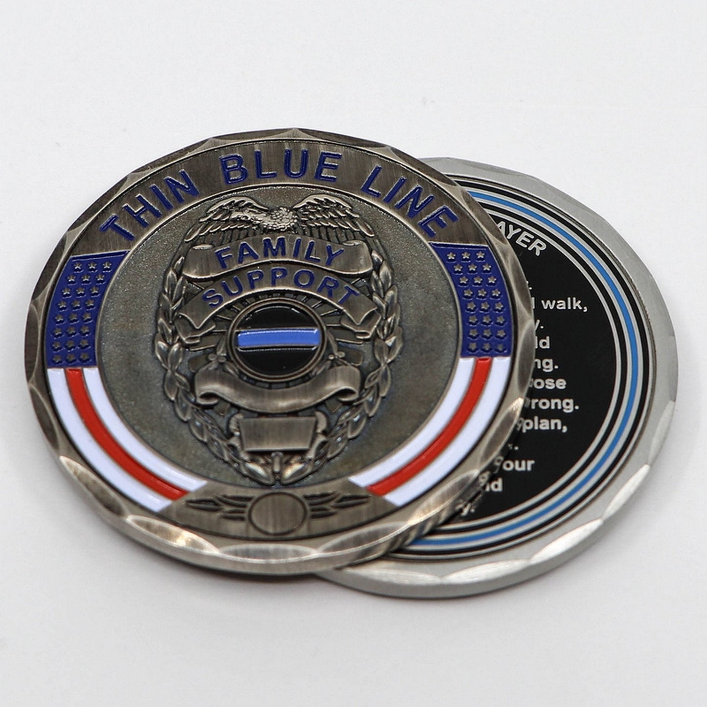 Thin Blue Line Police Family Support- Policeman's Prayer Challenge Coin