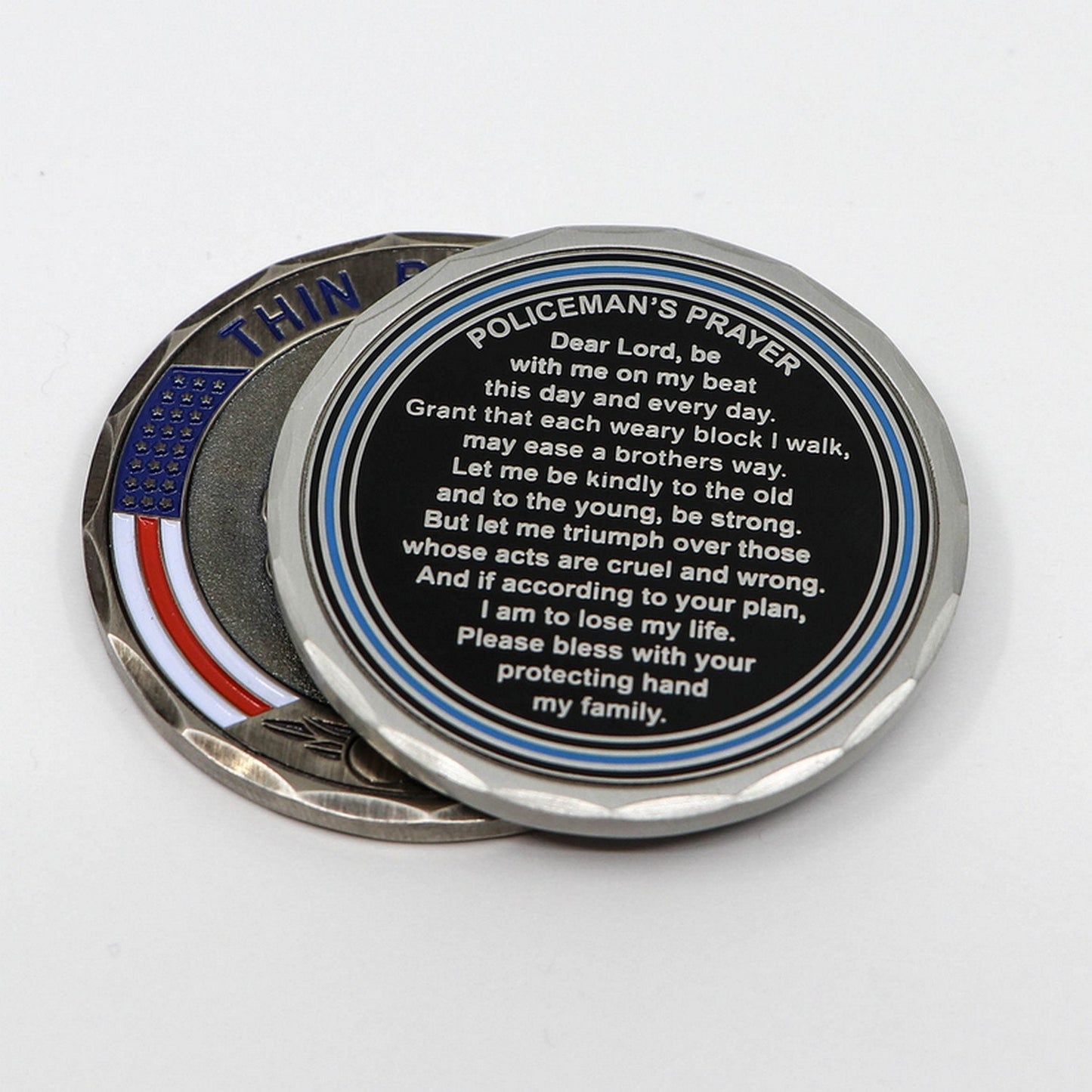 Thin Blue Line Police Family Support- Policeman's Prayer Challenge Coin