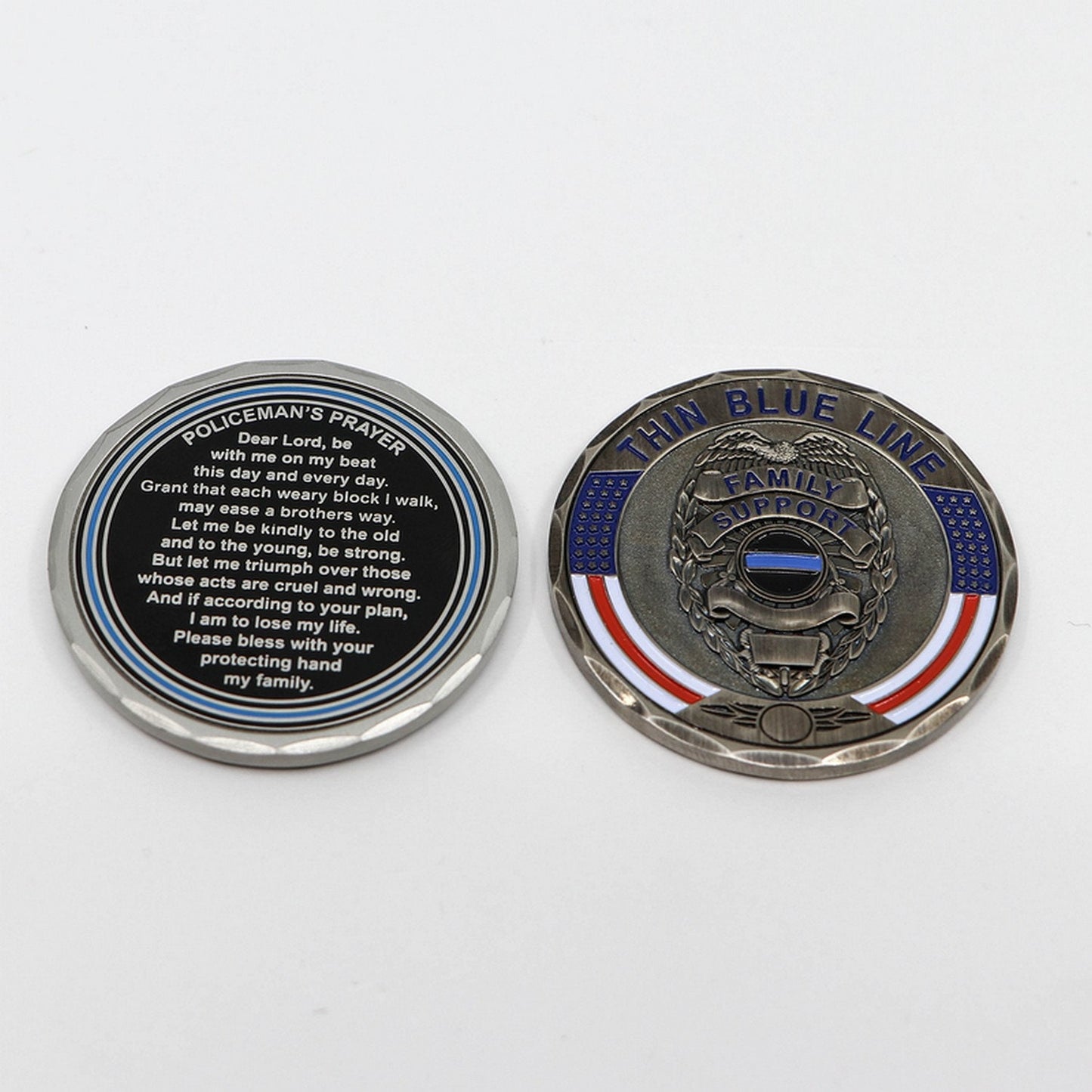 Thin Blue Line Police Family Support- Policeman's Prayer Challenge Coin