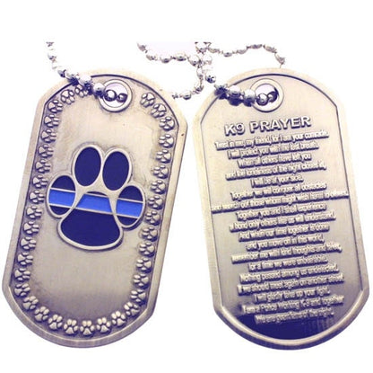 Thin Blue Line K-9 Paw - K-9 Prayer Brushed Steel Dog Tag   SKU: DT018