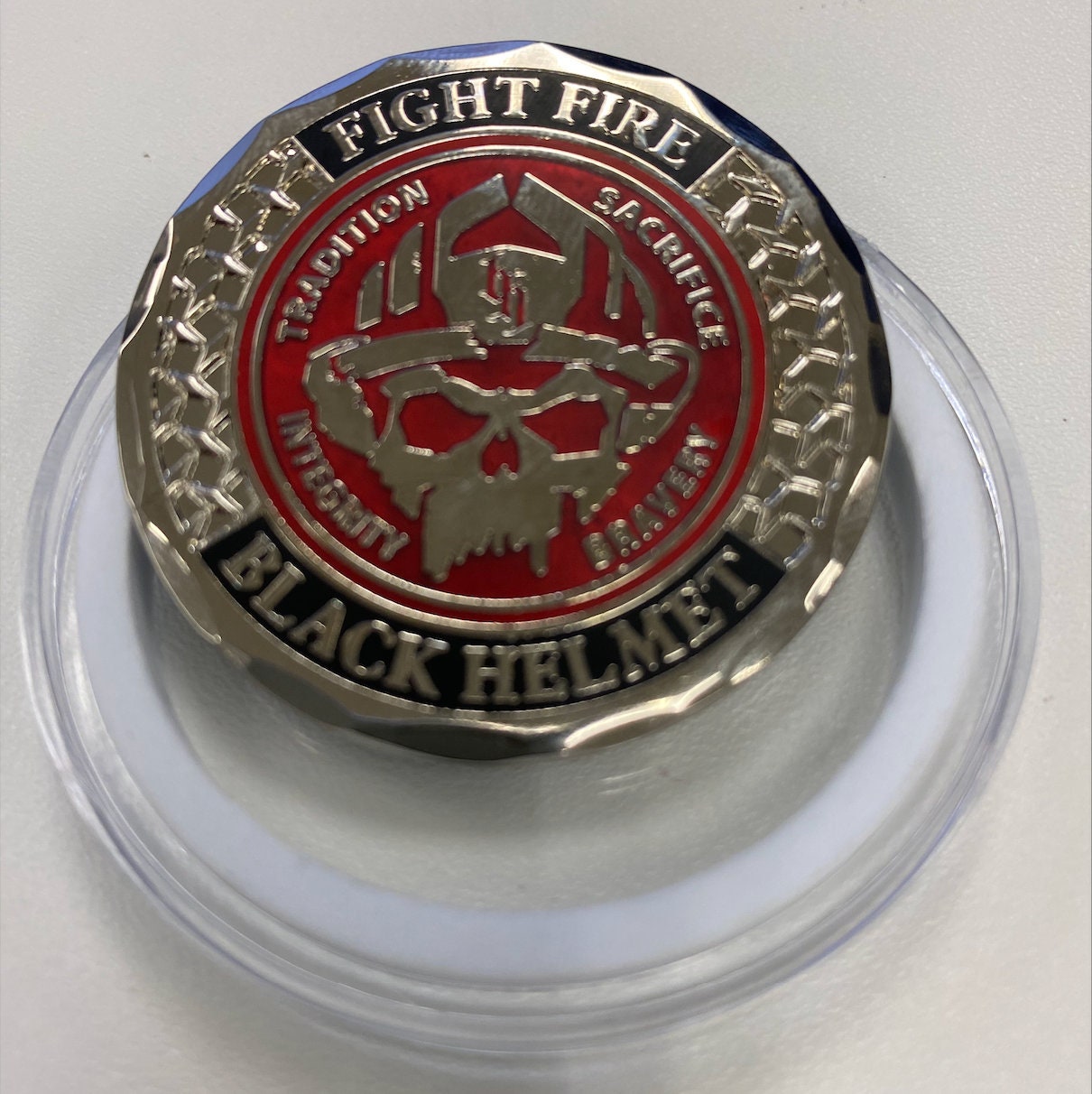 Be Prepared For Anything Spartan Fight Fire Challenge Coin 1.75 Inches in a Round Capsule Case For Protection.