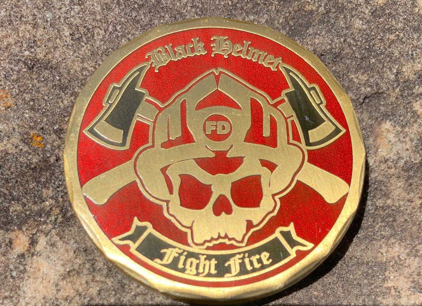 Black Helmet Fight Fire 4 Principles, Dedication, Tradition, Courage and Sacrifice Phoenix Firefighter Challenge Coin 1 3/4"