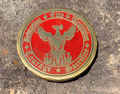 Black Helmet Fight Fire 4 Principles, Dedication, Tradition, Courage and Sacrifice Phoenix Firefighter Challenge Coin 1 3/4"