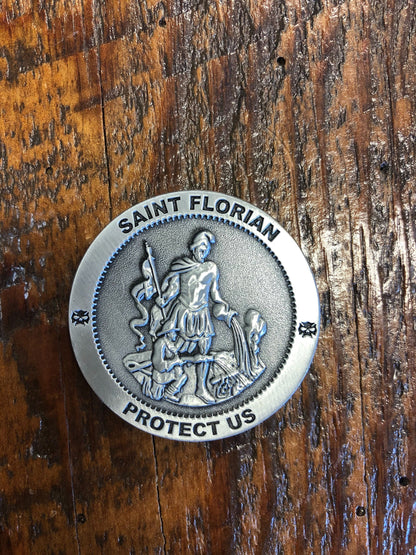 Black Helmet Saint Florian Thin Redline Line Firefighter Challenge Coin 1 3/4" Patron Saint of Firefighters Coin