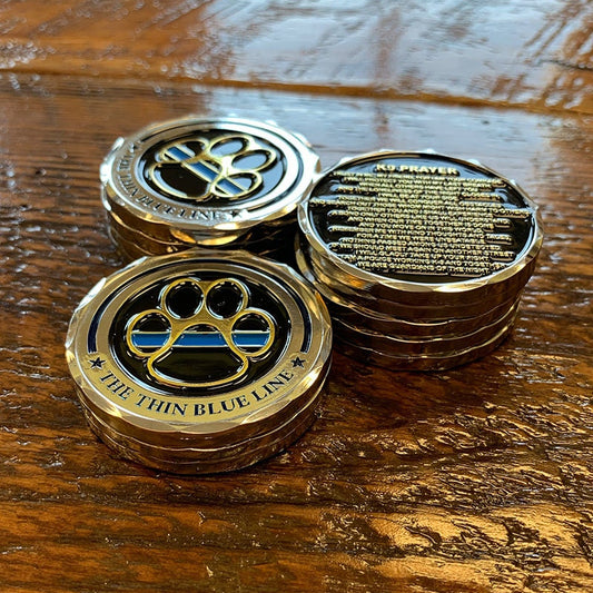 Thin Blue Line K9 Paw Prayer Police Challenge Coin