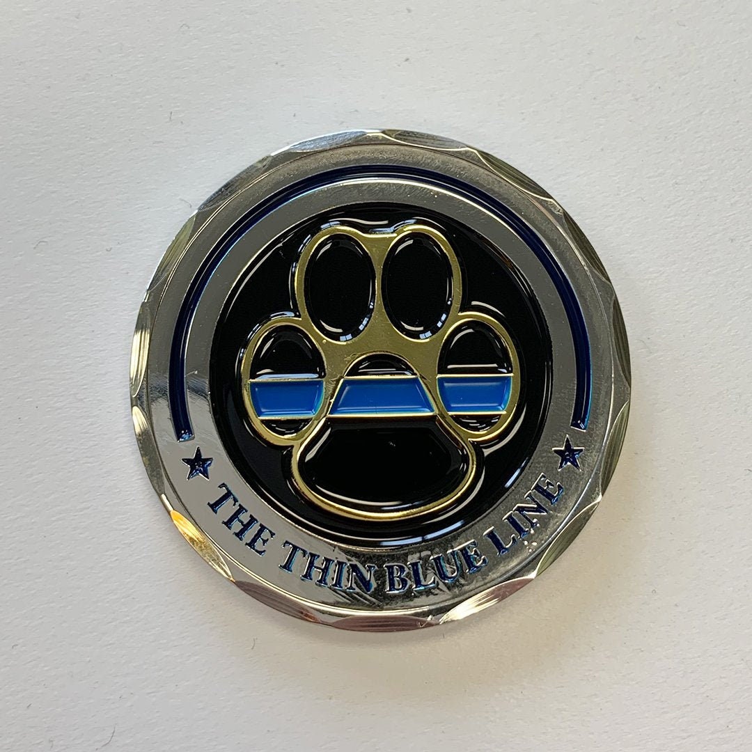 Thin Blue Line K9 Paw Prayer Police Challenge Coin