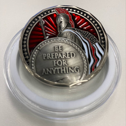 10 PACK Special - Be Prepared For Anything Spartan Fight Fire Challenge Coin 1.75 Inches in a Round Capsule Case For Protection.