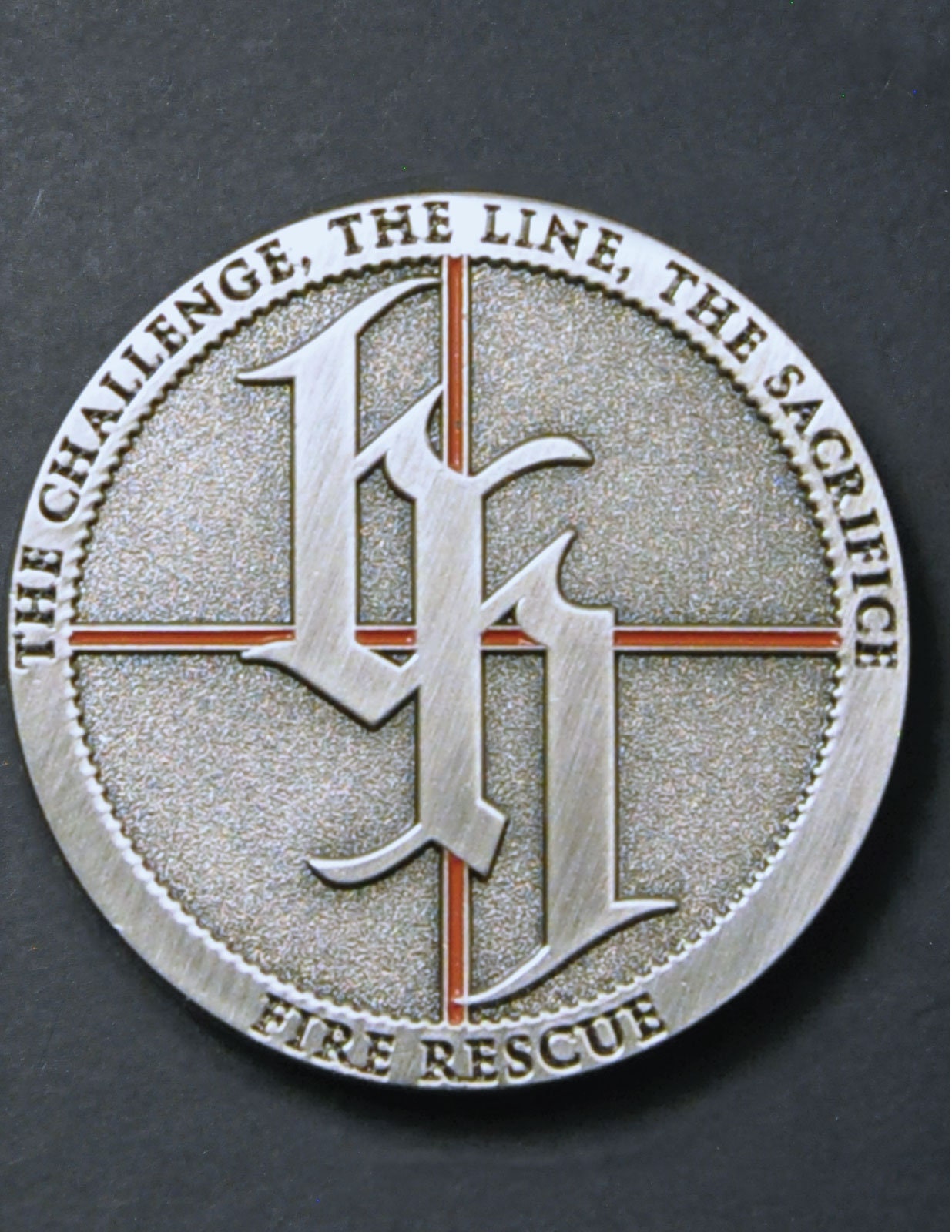 Black Helmet The Challenge, The Line, and The Sacrifice Thin Red LineFirefighter Challenge Coin 1 3/4" In Round Case