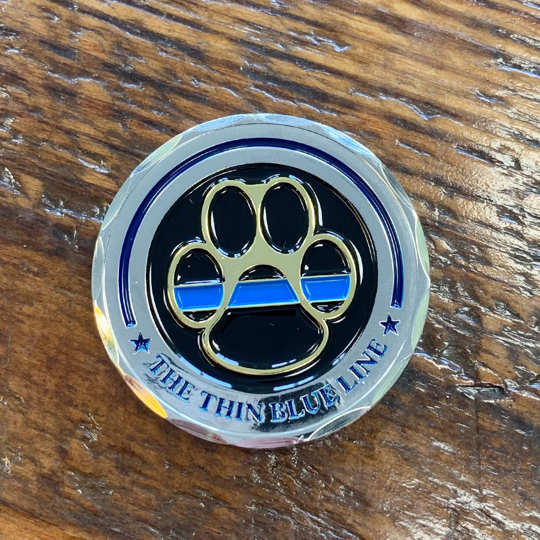 Thin Blue Line K9 Paw Prayer Police Challenge Coin