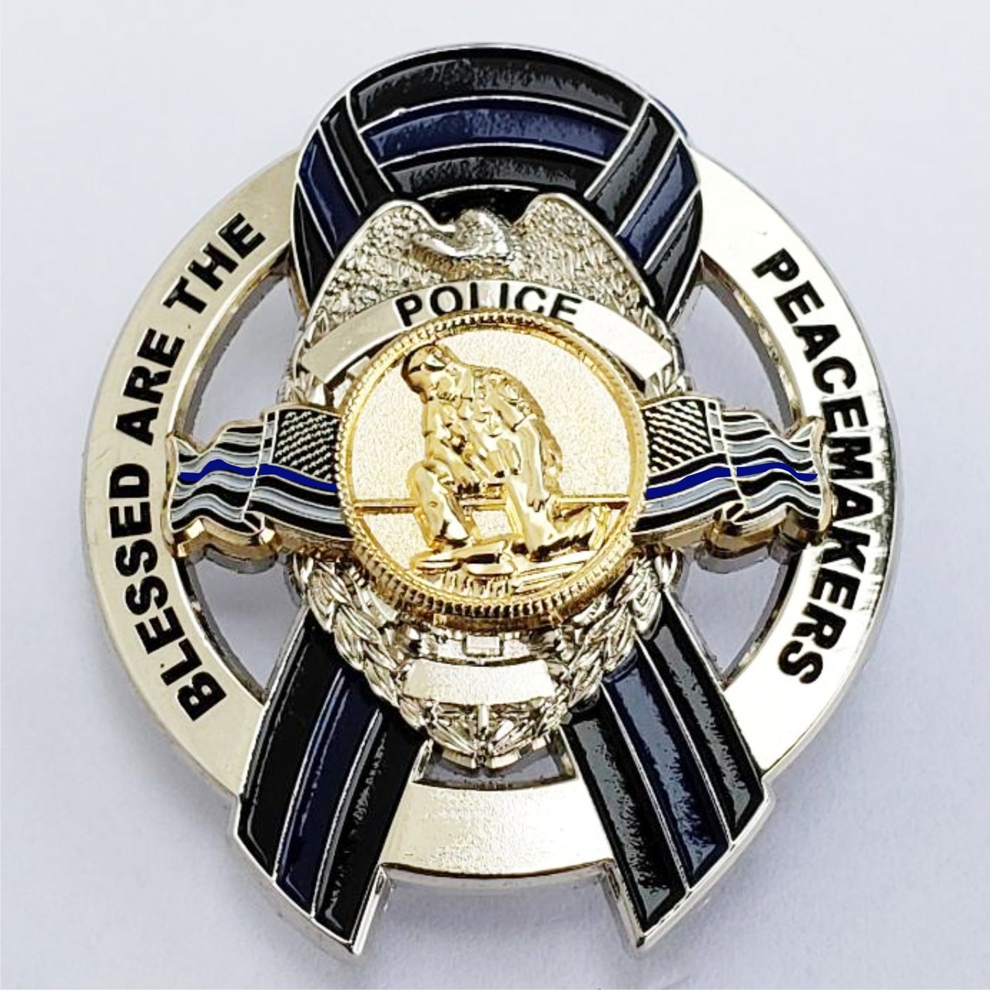 Blessed are the Peacemakers Thin Blue Line Ribbon Memorial Mini Metal PD Pin