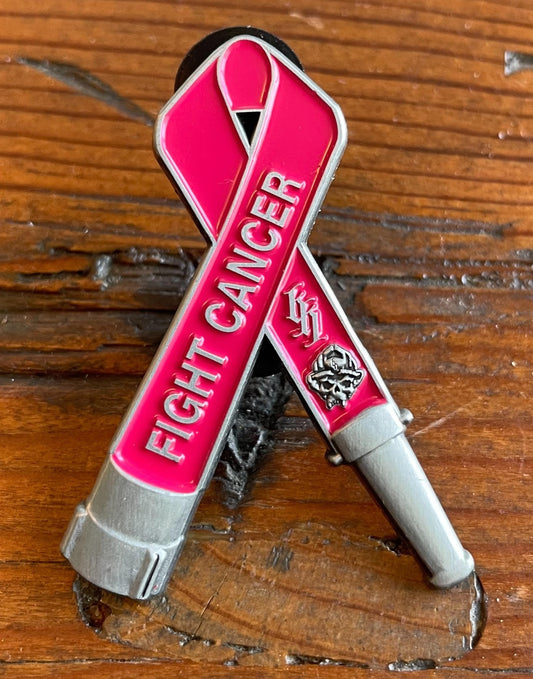 Fight Cancer Black Helmet Pink Fire Hose Pin