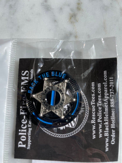 Back The Blue 6 Point Star Thin Blue Line Police Support Pin